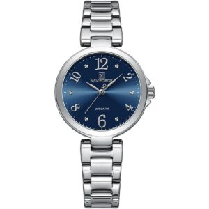 nf5031 s d be naviforce watch wr 3atm women blue dial stainless steel metal silver strap quartz battery analog three hand for dream