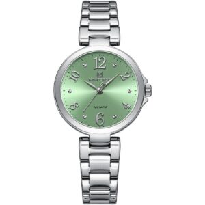 nf5031 s gn naviforce watch wr 3atm women green dial stainless steel metal silver strap quartz battery analog three hand for dream