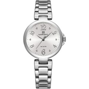 nf5031 s w naviforce watch wr 3atm women white dial stainless steel metal silver strap quartz battery analog three hand for dream