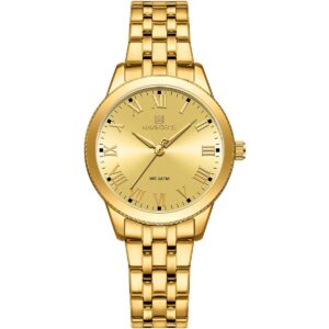 nf5032 g g g naviforce watch wr 3atm women gold dial stainless steel metal golden strap quartz battery analog three hand for dream