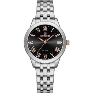 nf5032 s b s naviforce watch wr 3atm women black dial stainless steel metal silver strap quartz battery analog three hand for dream