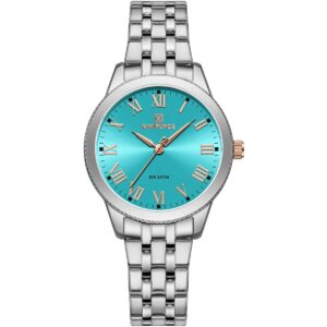 nf5032 s l be s naviforce watch wr 3atm women turquoise dial stainless steel metal silver strap quartz battery analog three hand for dream