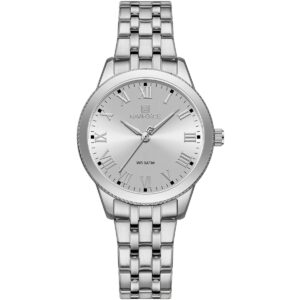 nf5032 s w s naviforce watch wr 3atm women white dial stainless steel metal silver strap quartz battery analog three hand for dream
