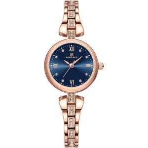 nf5034 rg be naviforce watch women crystals blue dial stainless steel metal rose gold strap quartz battery analog three hand for dream