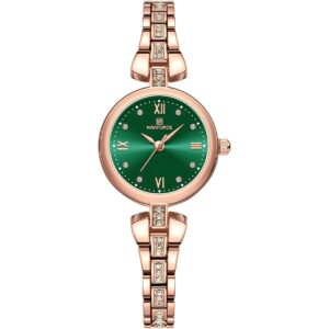 nf5034 rg gn naviforce watch women crystals green dial stainless steel metal rose gold strap quartz battery analog three hand for dream