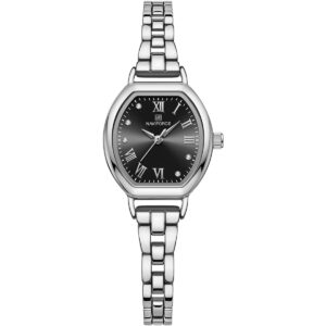 nf5035 s b naviforce watch women black dial stainless steel metal silver strap quartz battery analog three hand for dream