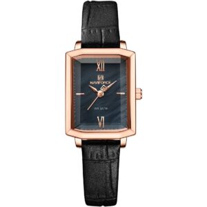 nf5039 rg b b naviforce watch wr 3atm women black dial leather strap quartz battery square analog three hand for dream