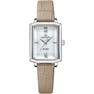 nf5039 s w gy naviforce watch wr 3atm women white dial leather gray strap quartz battery square analog three hand for dream