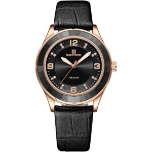 nf5040 rg b b naviforce watch wr 3atm women black dial leather strap quartz battery analog three hand for dream