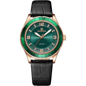 nf5040 rg gn b naviforce watch wr 3atm women green dial leather black strap quartz battery analog three hand for dream