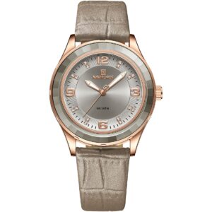 nf5040 rg gy gy naviforce watch wr 3atm women gray dial leather grey strap quartz battery analog three hand for dream