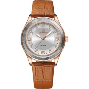 nf5040 rg w bn naviforce watch wr 3atm women white dial leather brown strap quartz battery analog three hand for dream