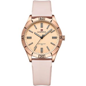 nf5041 rg rg pk naviforce watch water resistant 30m women rose gold dial rubber pink strap quartz battery analog three hand for dream