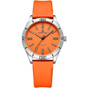 nf5041 s o o naviforce watch water resistant 30m women orange dial rubber strap quartz battery analog three hand for dream