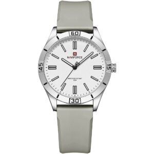 nf5041 s w gy naviforce watch water resistant 30m women white dial rubber gray strap quartz battery analog three hand for dream