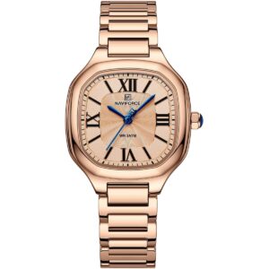 nf5042 rg rg rg naviforce watch wr 3atm women rose gold dial stainless steel metal strap quartz battery square analog three hand for dream