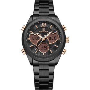 nf5045s b b b naviforce watch women black dial metal stainless steel strap quartz battery digital analog for dream