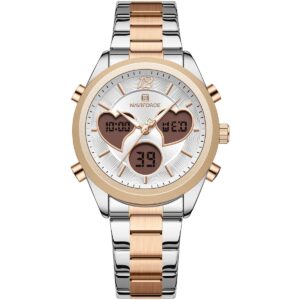 nf5045s s w rg naviforce watch women white dial metal stainless steel silver rose gold strap quartz battery digital analog for dream