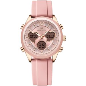nf5045t rg p p naviforce watch women pink dial rubber strap quartz battery digital analog for dream