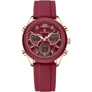nf5045t rg r r naviforce watch women red dial rubber strap quartz battery digital analog for dream