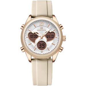 nf5045t rg w bg naviforce watch women white dial rubber beige strap quartz battery digital analog for dream