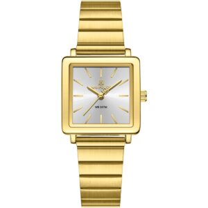 nf5048 g w g naviforce watch wr 3atm women square white dial metal stainless steel gold strap quartz battery analog three hand for dream