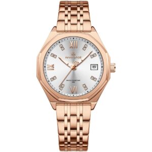 nf5052 rg w rg naviforce watch water resistant 30m women white dial metal stainless steel rose gold strap quartz battery analog three hand for dream