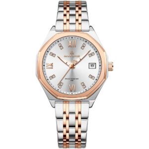 nf5052 s w rg naviforce watch water resistant 30m women two tone white dial metal stainless steel silver rose gold strap quartz battery analog three hand for dream