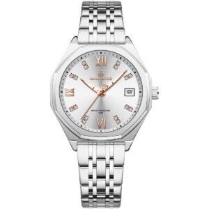 nf5052 s w s naviforce watch water resistant 30m women white dial metal stainless steel silver strap quartz battery analog three hand for dream