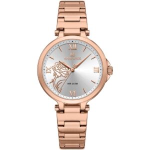 nf5060 rg w naviforce watch wr 3atm women flower white dial metal stainless steel rose gold strap quartz battery analog three hand for dream