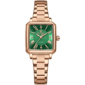 nf5065 rg gn naviforce watch wr 3atm women square green dial metal stainless steel rose gold strap quartz battery analog three hand for dream