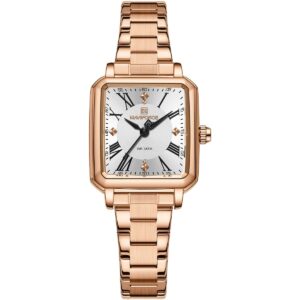 nf5065 rg w naviforce watch wr 3atm women square white dial metal stainless steel rose gold strap quartz battery analog three hand for dream
