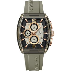 nf6101 gy y gy naviforce watch chronograph wr 5atm men square gray dial rubber grey strap quartz battery analog for dream