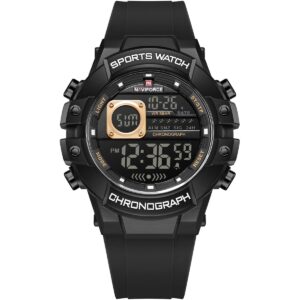 nf6102 b rg b naviforce watch chronograph men rose gold dial rubber black strap quartz battery digital for dream
