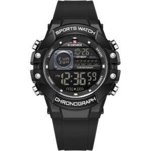 nf6102 b w b naviforce watch chronograph men black dial rubber strap quartz battery digital for dream