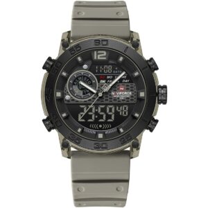 nf6104 gy gy gy naviforce watch water resistant 50m men black dial rubber gray strap quartz battery digital analog three hand for dream