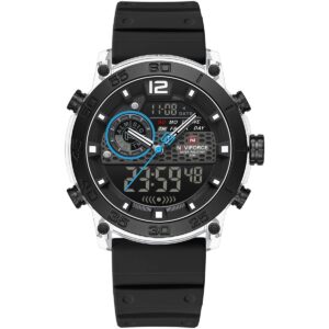 nf6104 s w b naviforce watch water resistant 50m men black dial rubber strap quartz battery digital analog three hand for dream