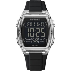 nf6106 s b naviforce watch wr 5atm men square black dial rubber strap quartz battery digital for dream