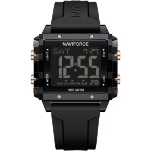 nf7101 b b naviforce watch wr 3atm unisex black dial rubber strap quartz battery square digital three hand for dream