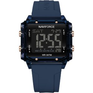 nf7101 be be naviforce watch wr 3atm unisex black dial rubber blue strap quartz battery square digital three hand for dream