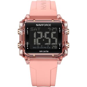 nf7101 p p naviforce watch wr 3atm unisex black dial rubber pink strap quartz battery square digital three hand for dream