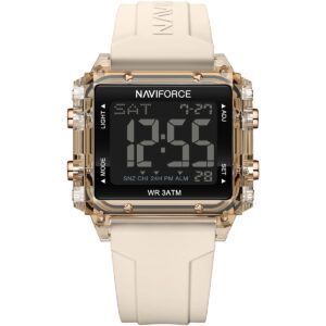 nf7101 rg bg naviforce watch wr 3atm unisex black dial rubber beige strap quartz battery square digital three hand for dream