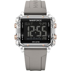 nf7101 s gy naviforce watch wr 3atm unisex black dial rubber gray strap quartz battery square digital three hand for dream