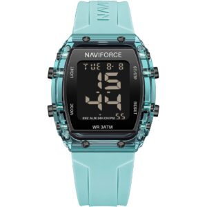 nf7102 be be naviforce watch wr 3atm women black dial rubber blue strap quartz battery square digital three hand for dream