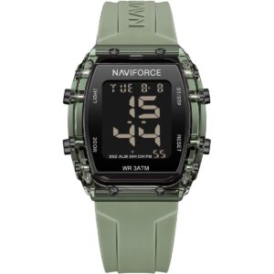 nf7102 gn gn naviforce watch wr 3atm women black dial rubber green strap quartz battery square digital three hand for dream