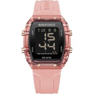nf7102 p p naviforce watch wr 3atm women black dial rubber pink strap quartz battery square digital three hand for dream