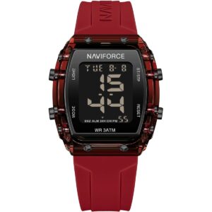 nf7102 r r naviforce watch wr 3atm women black dial rubber red strap quartz battery square digital three hand for dream