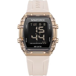 nf7102 rg bg naviforce watch wr 3atm women black dial rubber beige strap quartz battery square digital three hand for dream