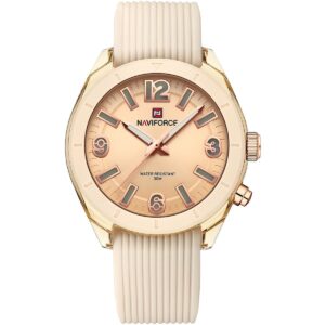 nf7103 bg bg naviforce watch water resistant 30m women beige dial rubber strap quartz battery analog three hand for dream