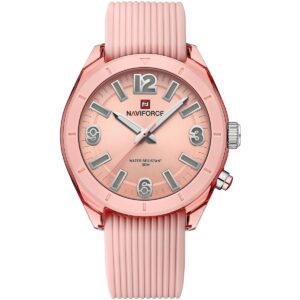 nf7103 p p naviforce watch water resistant 30m women pink dial rubber strap quartz battery analog three hand for dream